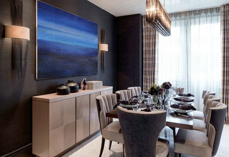 Original Extra Large Wall Art,Horizontal Palette Knife Contemporary Art,Modern Wall Art,Dark Blue,Black ,Light Blue.etc